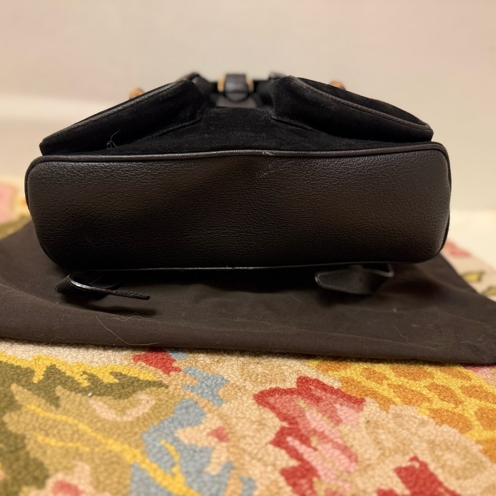 GUCCI‎ Vintage Y2K Unisex Black Suede & Leather Trim Bamboo Medium Backpack - Picture 7 of 16